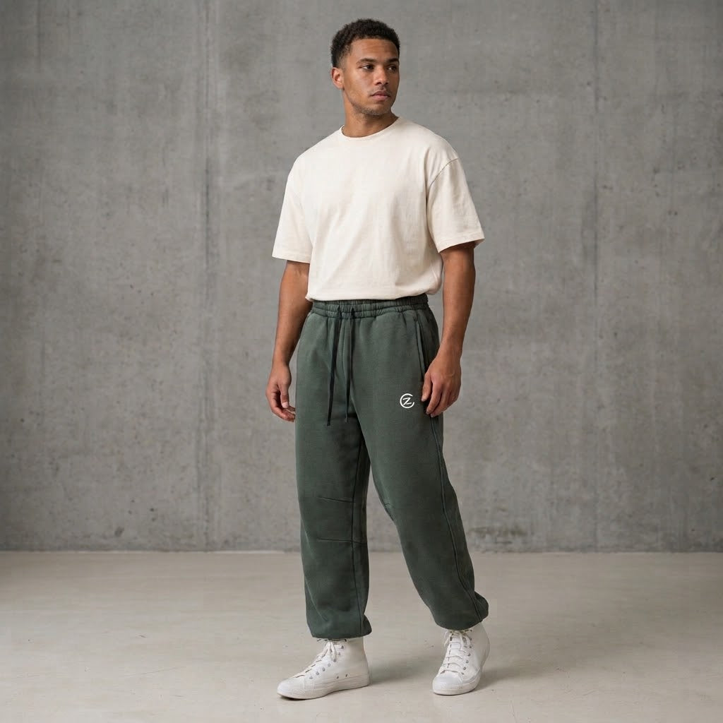 Unisex Vintage Wash Barrel Leg Fleece Sweatpants
